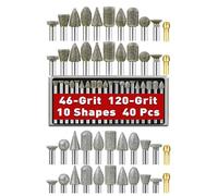 40 Pcs Diamond Burrs for Rotary Tool, 46 120 Grit Stone Carving Set Diamond Grinding Bit Set Compatible with 1/8" 3mm Shank Drill Bits Set for Grinding, Carving, Polishing