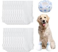 40 Pcs Disposable Dog Socks, Dog Shoes Stop Licking Waterproof Dustproof, Pet Socks for Dogs Paw Indoor & Outdoor Walking, Pet Foot Cover With Self-adhesive Bandage,Suit for 16~25 lb (White)