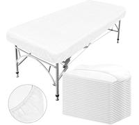 40 Pcs Disposable Fitted Sheets with Elastic, Disposable Massage Bed Sheets Covers for Spa Beauty Salon Waterproof Oil-proof (White, 220 x 100 cm)