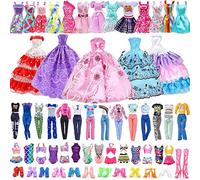 40 Pcs Doll Clothes Outfit for Barbie Doll, 11.5 Inch Doll Accessories Collection with 3 Princess Dresses+10 Dresses+6 Tops+6 Pants+5 Bikinis+10 Shoes(Random Style), for Girls Birthday Gifts