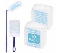 40 PCS Dust Magnet Fluffy Dusters Refills Disposable with 2 Handle | Long Handle Short Handle Dust for Household Cleaning Doors Windows Wardrobes Pendant Lights Ceiling Fans