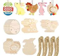 40 Pcs Easter Crafts Wooden Eggs for Hanging Decoration, DIY Craft, Easter Party Supplies, Home Wall Door Decor