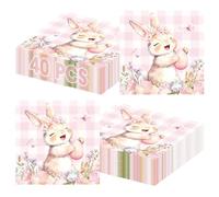 40 Pcs Easter Napkins Paper with Pink Buffalo Plaid Cute Bunny and Easter Eggs, Disposable Spring Party Paper Dinner Cocktail Square Napkin Set for Easters Party Decor Supplies Table Decorations Favor