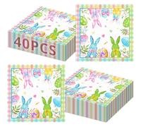 40 Pcs Easter Paper Napkins - 13 x 13 Inch “Happy Easter” Bunny Egg Spring Floral Disposable Napkins for Dinner, Brunch, Egg Hunt, and Spring Party Decorations