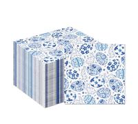 40 Pcs Easter Paper Napkins - Blue White Chinoiserie Bunny Rabbit Egg Floral Disposable Bathroom Hand Towels for Spring Bridal Baby Shower Party, Easter Dinner Table Supplies, Family Brunch