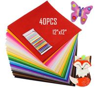 40 pcs Felt Fabric Sheets 12" x 12" Assorted Color Felt Squares, 1mm Thick Stiff Felt Pack for Craft Sewing Patchwork DIY Projects