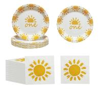 40 Pcs First Trip Around The Sun Birthday Party Supplies Including 20 Pcs 9 Inch Boho Sun Party Plates, 20 Pcs 6.5 Inch Boho Sun Napkins for Boho Sun 1st Birthday Party Decorations