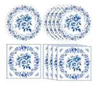 40 PCS Floral Birthday Decorations Blue and White Flower Theme Disposable Tableware Blue Plates and Napkins Party Supplies for Wedding Baby Shower Bridal Shower Holiday Birthday Party Supplies