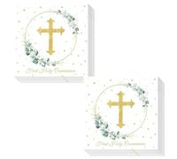 40 Pcs Green Cross First Holy Communion Napkins Holy Communion Decorations 33x33cm for Christening Baptism Confirmation Party Supplies