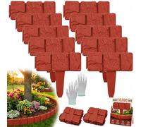 40 Pcs Grey Cobblestone Garden Fence Edging - Interlocking Plastic Retaining Panels for Outdoor Landscape Decor Flower Bed Lawn Edge and Yard Pathway (Red 30pcs)