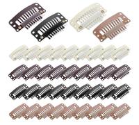 40 Pcs Hair Extension Snap Clips with 9 Teeth for Wig Securing - No Sew Tinsel Kit, 32mm Pins for DIY