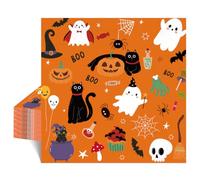 40 Pcs Halloween Napkins 6.5 Inch Halloween Serviettes 3 Ply Orange Disposable Serviettes with Spooky Pumpkin Ghost Bat Designs for Party Supplies Decorations