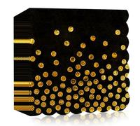 40 PCS Happy Birthday Black and Gold Napkins,6.5x6.5 Inch Polka Dot Black Scalloped Edges Dessert Napkins for Anniversary Graduation Wedding Birthday Party Decoration