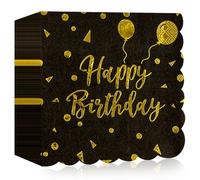 40 PCS Happy Birthday Black and Gold Napkins,6.5x6.5 Inch Scalloped Edges Dessert Napkins for Anniversary Graduation Wedding Birthday Party Decoration