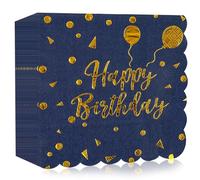 40 PCS Happy Birthday Blue and Gold Napkins,6.5x6.5 Inch Scalloped Edges Dessert Napkins for Anniversary Graduation Wedding Birthday Party Decoration