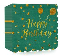 40 PCS Happy Birthday Dark Green Napkins,6.5x6.5 Inch Scalloped Edges Dessert Napkins for Anniversary Graduation Wedding Birthday Party Decoration