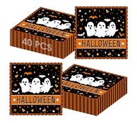 40 Pcs Happy Halloween Napkins 13 x 13 Inches - Cute Ghost Paper Napkin, 3-Ply Black and Orange Disposable Dinner Cocktail Napkins Set for Halloween Party Decorations Supplies Table Decor Favors