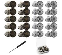 40 PCS Jean Buttons 17mm No Sew, 4 Styles Bronze+Silver, Adjustable Removable Metal Button with Screwdriver, Jean Button Replacement for Jeans Pants Waist Tighten, DIY Denim Clothing Repair Kit