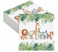 40 Pcs Jungle Safari Animals Napkins, Watercolour Woodland Theme Paper Serviettes, Cute Tableware Decorations for Baby Shower Kids Birthday Party & Gender Reveal