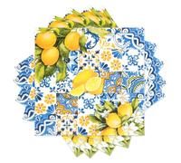 40 Pcs Lemon Paper Napkins, 2-Ply Disposable Tropical Cocktail Napkin Recycled Blue Yellow Porcelain Serviettes Soft Yellow Citrus Fruits Tissues for Party, Banquet, Birthday, BBQ, Picnic(33x33cm)