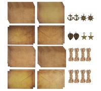 40 Pcs Letter Writing Paper and Envelopes Set, Vintage Letter Writing Set, 16 Sheets Retro Letter Papers with 8 Envelopes 8 Pendants & 8 Hemp Ropes for Love Letters, Weddings, Invitations,Presents