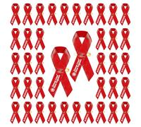 40 Pcs Memorial Ribbon Pins, Funeral Ribbon Memorial Service in Forever Loved Never Forgotten, Ribbons for Funeral Mourning Bereavement Remembrance Day Event Supplies (Red)