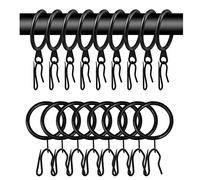 40 Pcs Metal Curtain Drapery Rings Curtain Rod Rings and 40 Pcs Metal Curtain Drapery Hooks Drapery Pins, 30 mm Internal Diameter Decorative Curtain Hanging Rings for Window Door Curtain (Black)