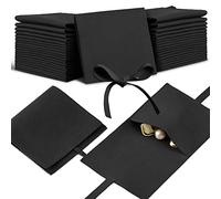40 Pcs Microfiber Jewelry Pouch 8x8 cm Jewelry Packaging Luxury Small Gift Bags Bow Tie Microfiber Bag for Bracelet Necklace Packaging, Envelope Style with String and Divider(Black)