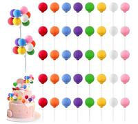 40 Pcs Mini Balls Cake Topper, Colorful Rainbow Cake Balls Decorations Picks, Round Balloon Cupcake Topper, for Wedding Anniversary Birthday Baby Shower