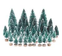 40 PCS Miniature Christmas Tree Tabletop Snow Frosted Trees with Wood Base for Christmas Party Home Decoration