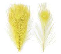 40 Pcs Natural Peacock Feathers 10-12 Inch for Wedding DIY Decor | Vibrant 25-30 cm peacock plumes, perfect for crafts, party & home decoration.(Yellow)