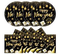 40 Pcs New Year Paper Plates and Napkins Party Supplies, New Years Eve Disposable Dinner Plates Napkins Tableware Set for New Years Eve Party Decorations 2026
