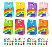40 PCS Paper Party Bags for Kids, TOOELMON Rainbow Paper Gift Bags Candy Goodie Treat Bags with Stickers for Birthday, Picnic, Wedding Parties (130 * 80 * 240mm,Rainbow-40pcs)