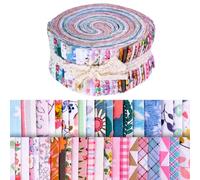 40 Pcs Patterns Jelly Rolls Fabric for Quilting, 2.46 x 39.3 Fabric Roll Up, Flower Patchwork Cotton Jelly Roll, Patchwork Crafts Cotton Quilting Strips with Different Patterns for DIY Crafts