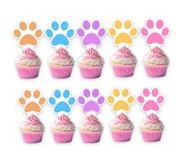 40 Pcs Paw Cake Topper 5 Color Paw Dog Paw Cupcake Decorations for Bluey Puppy Dog Theme Birthday Baby Shower Theme Party Decorations Supplies For Boys/Girls