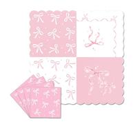 40 Pcs Pink Bows Party Napkins, Pink Birthday Paper Serviettes Napkins, Disposable Table Napkin Paper, Bow Party Supplies for Afternoon Tea Baby Shower Birthday Party Decoration