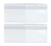 40 PCS Plastic Card Holder, Transparent Clear Horizontal Waterproof ID Badge Protector with Resealable Zip, Plastic Lanyard Sleeve for Name Badges for Work, Travel Badge Protector