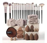 40 Pcs Professional Makeup Brush Set & Skincare Kit Complete Makeup Tool Set with Cosmetic Sponges, Storage Bag, Headband For Foundation Powder Concealers Eye shadows Blush Application(Black)