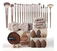 40 Pcs Professional Makeup Brush Set & Skincare Kit Complete Makeup Tool Set with Cosmetic Sponges, Storage Bag, Headband For Foundation Powder Concealers Eye shadows Blush Application(Brown)