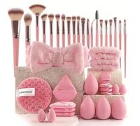40 Pcs Professional Makeup Brush Set & Skincare Kit Complete Makeup Tool Set with Cosmetic Sponges, Storage Bag, Headband For Foundation Powder Concealers Eye shadows Blush Application(Pink)