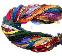 40 Pcs Recycled Silk Sari Ribbon Strips - Handmade Assorted Colors Yarn Skeins, 1 Yard Each (40 Yards Total), Craft Supply for Scrapbooking, Tassels, DIY & Boho Décor