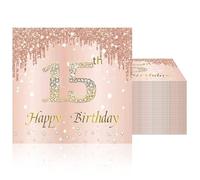 40 Pcs Rose Gold 15th Birthday Napkins 2 Ply Disposable Birthday Napkin for Girls Birthday Dinner Rose Gold Luncheon Napkins for 15th Birthday Decorations & centros de mesa de 15 años 13 x 13 Inch