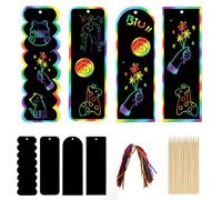 40 pcs Scratch Art for Kids, Magic Rainbow Bookmarks for Kids, Party Bag Fillers, Craft DIY Scratch Paper Art Tags with Wooden Stylus and Ribbons for Boys Girls Classroom Birthday (4 Styles)