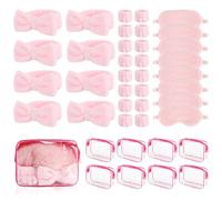 40 Pcs Sleepover Party Supplies for Girls, 8 Spa Headband, 16 Hand Bands, 8 Plush Sleep Eye Mask, 8 Clear Cosmetic Bags, Makeup Washing Face, Bulk for Spa Party Favors