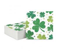 40 Pcs St Patricks Day Napkins Lucky Green Irish Happy St Patrick’S Day Dessert Green Shamrock Napkins Birthday Wedding Party Home Bar Use Cocktail for Irish Party Supplies