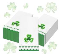 40 Pcs St. Patrick's Day Shamrock Guest Napkins - Disposable Green Clover Dinner Hand Paper Napkins with Lucky Shamrock Patterns for Bathroom Hand Drying, Irish Holiday Party Table Supplies