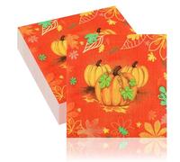 40 Pcs Thanksgiving Napkin, Autumn Paper Napkin, Fall Orange Napkins, Pumpkin Maple Leaf Napkins for Thanksgiving Harvest Party Decoration, 33X33cm (Style 2)