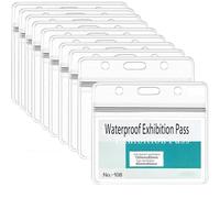 40 PCS Transparent Clear Horizontal Waterproof ID Badge Holders, Double-Sided Plastic Card Wallets for Name Tags and Lanyards
