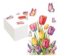 40 Pcs Tulip Napkins Spring Tulip Serviettes Vintage Floral Paper Napkins Disposable 40x33cm Party Serviettes for Holiday Birthday Wedding Dinner Baby Shower Tea Party Decor Spring Summer Picnics