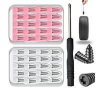 40 pcs Tyre Repair Screws Rubber Tire Screws with Screwdriver & Box Vacuum Tire Repair Nails Kit Fast Self-Service Car Puncture Repairs Tool General Flat Tyre Plug Kit for Truck Car Motorcycle Bicycle